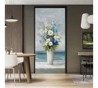 Sticker porte Trompe l'oeil Effect 3D Simplicité Vintage Porte Photo Stickers Muraux Plage Fleurs Feuilles Bouteille Auto-adhésif Autocollants PVC Imperméable pour Chambre Cuisine, 95 x 215 cm