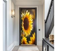 Sticker Porte Trompe l'oeil Effect 3D Tournesol Autocollant de Porte Fleurs Jaunes Auto-adhésif Papier Muraux PVC étanche pour Salon Chambre 80x200 cm e-867