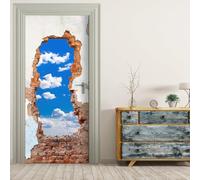 Sticker Porte Trompe l'oeil Effect 3D Trou dans le Mur Autocollant de Porte Paysage de Ciel Auto-adhésif Papier Muraux PVC étanche pour Salon Chambre 90x210 cm e-691