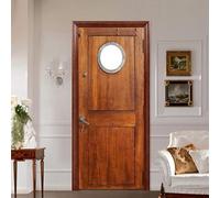 Sticker Porte Trompe l'oeil Effect 3D Vintage Bois Autocollant de Porte Motif Classique Auto-adhésif Papier Muraux PVC étanche pour Salon Chambre 95x210 cm B-5022