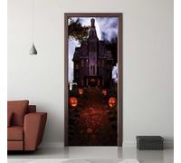 Sticker Porte Trompe l'oeil Effect 77X200cm 3D Papier Peint pour Porte Intérieures Château Halloween Auto-adhésif PVC Autocollant Mural Décoration Amovible Imperméable Stickers Muraux -DS2553