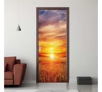 Sticker Porte Trompe l'oeil Effect 77X200cm 3D Papier Peint pour Porte Intérieures Coucher de Soleil Paysage Auto-adhésif PVC Autocollant Mural Décoration Amovible Imperméable Stickers Muraux -DS2919