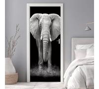 Sticker Porte Trompe l'oeil Effect 77X200cm 3D Papier Peint pour Porte Intérieures Eléphant Gris Poster Portes PVC Autocollant Mural Décoration Amovible Imperméable Stickers Muraux Art -DS2185