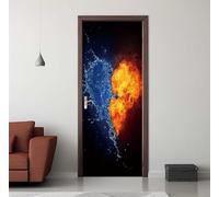 Sticker Porte Trompe l'oeil Effect 77X200cm 3D Papier Peint pour Porte Intérieures Feu et Eau Cordon Auto-adhésif PVC Autocollant Mural Décoration Amovible Imperméable Stickers Muraux -DS1797