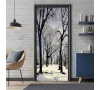 Sticker Porte Trompe l'oeil Effect 77X200cm 3D Papier Peint pour Porte Intérieures Forêts Hiver Poster Portes PVC Autocollant Mural Décoration Amovible Imperméable Stickers Muraux Art -DS3014