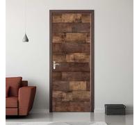 Sticker Porte Trompe l'oeil Effect 77X200cm 3D Papier Peint pour Porte Intérieures Grain de Bois Poster Portes PVC Autocollant Mural Décoration Amovible Imperméable Stickers Muraux Art -DS2973