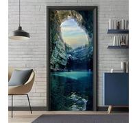 Sticker Porte Trompe l'oeil Effect 77X200cm 3D Papier Peint pour Porte Intérieures Grotte Paysage Poster Portes PVC Autocollant Mural Décoration Amovible Imperméable Stickers Muraux Art -DS2942