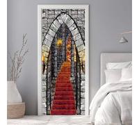 Sticker Porte Trompe l'oeil Effect 77X200cm 3D Papier Peint pour Porte Intérieures Halloween Château Auto-adhésif PVC Autocollant Mural Décoration Amovible Imperméable Stickers Muraux -DS2959