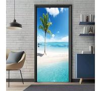 Sticker Porte Trompe l'oeil Effect 77X200cm 3D Papier Peint pour Porte Intérieures Mer Plage Poster Portes Auto-adhésif PVC Autocollant Mural Décoration Amovible Imperméable Stickers Muraux -DS3002