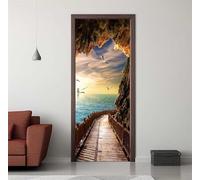 Sticker Porte Trompe l'oeil Effect 77X200cm 3D Papier Peint pour Porte Intérieures Mer Pont de Bois Poster Portes PVC Autocollant Mural Décoration Amovible Imperméable Stickers Muraux Art -DS2949