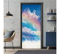 Sticker Porte Trompe l'oeil Effect 77X200cm 3D Papier Peint pour Porte Intérieures Nuages Coloré Poster Portes PVC Autocollant Mural Décoration Amovible Imperméable Stickers Muraux Art -DS3026