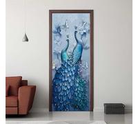 Sticker Porte Trompe l'oeil Effect 77X200cm 3D Papier Peint pour Porte Intérieures Paon Couple Poster Portes PVC Autocollant Mural Décoration Amovible Imperméable Stickers Muraux Art -DS3003