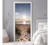 Sticker Porte Trompe l'oeil Effect 77X200cm 3D Papier Peint pour Porte Intérieures Plage Paysage Poster Portes PVC Autocollant Mural Décoration Amovible Imperméable Stickers Muraux Art -DS3031