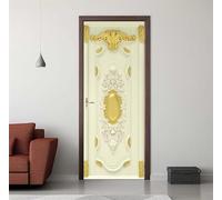 Sticker Porte Trompe l'oeil Effect 77X200cm 3D Papier Peint pour Porte Intérieures Relief Doré Poster Portes PVC Autocollant Mural Décoration Amovible Imperméable Stickers Muraux Art -DS2979