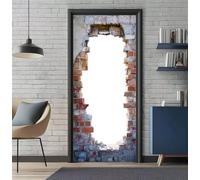 Sticker Porte Trompe l'oeil Effect 77X200cm 3D Papier Peint pour Porte Intérieures Rétro Mur de Briques Auto-adhésif PVC Autocollant Mural Décoration Amovible Imperméable Stickers Muraux -DS2822