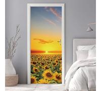 Sticker Porte Trompe l'oeil Effect 77X200cm 3D Papier Peint pour Porte Intérieures Tournesol Champ de Fleurs Auto-adhésif PVC Autocollant Mural Décoration Amovible Imperméable Stickers Muraux -DS2941