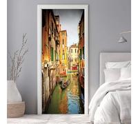Sticker Porte Trompe l'oeil Effect 77X200cm 3D Papier Peint pour Porte Intérieures Venise Paysage Poster Portes PVC Autocollant Mural Décoration Amovible Imperméable Stickers Muraux Art -DS3025