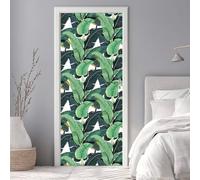 Sticker Porte Trompe l'oeil Effect 77X200cm 3D Papier Peint pour Porte Intérieures Vert Feuille Poster Portes PVC Autocollant Mural Décoration Amovible Imperméable Stickers Muraux Art -DS2935