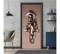 Sticker Porte Trompe l'oeil Effect 86x200cm 3D Papier Peint pour Porte Intérieures Bronze Man Rétro Poster Portes PVC Autocollant Mural Décoration Amovible Imperméable Stickers Muraux Art -DS3098