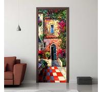 Sticker Porte Trompe l'oeil Effect 86x200cm 3D Papier Peint pour Porte Intérieures Fleurs Maison Poster Portes PVC Autocollant Mural Décoration Amovible Imperméable Stickers Muraux Art -DS1695