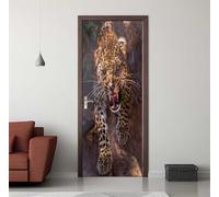 Sticker Porte Trompe l'oeil Effect 86x200cm 3D Papier Peint pour Porte Intérieures Léopard Animaux Poster Portes PVC Autocollant Mural Décoration Amovible Imperméable Stickers Muraux Art -DS1911