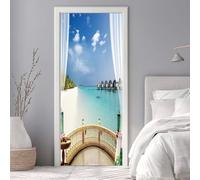 Sticker Porte Trompe l'oeil Effect 86x200cm 3D Papier Peint pour Porte Intérieures Paysage Île Poster Portes PVC Autocollant Mural Décoration Amovible Imperméable Stickers Muraux Art -DS1675