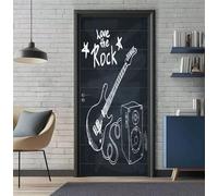 Sticker Porte Trompe l'oeil Effect 90X200cm 3D Papier Peint pour Porte Intérieures Haut Parleur Guitare Auto-adhésif PVC Autocollant Mural Décoration Amovible Imperméable Stickers Muraux -DS3608