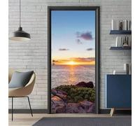 Sticker Porte Trompe l'oeil Effect 95X215cm 3D Papier Peint pour Porte Intérieures Coucher de Soleil Mer Auto-adhésif PVC Autocollant Mural Décoration Amovible Imperméable Stickers Muraux -DS2690