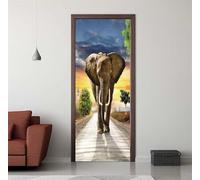 Sticker Porte Trompe l'oeil Effect 95X215cm 3D Papier Peint pour Porte Intérieures Éléphant Crépuscule Auto-adhésif PVC Autocollant Mural Décoration Amovible Imperméable Stickers Muraux -DS1773