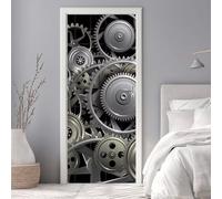 Sticker Porte Trompe l'oeil Effect 95X215cm 3D Papier Peint pour Porte Intérieures Engrenages Métalliques Auto-adhésif PVC Autocollant Mural Décoration Amovible Imperméable Stickers Muraux -DS3001