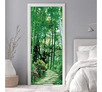 Sticker Porte Trompe l'oeil Effect 95X215cm 3D Papier Peint pour Porte Intérieures Forêt de Bambous Plantes Auto-adhésif PVC Autocollant Mural Décoration Amovible Imperméable Stickers Muraux -DS2899