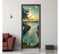 Sticker Porte Trompe l'oeil Effect 95X215cm 3D Papier Peint pour Porte Intérieures Mer Coucher de Soleil Auto-adhésif PVC Autocollant Mural Décoration Amovible Imperméable Stickers Muraux -DS2769