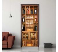 Sticker Porte Trompe l'oeil Effect 95X215cm 3D Papier Peint pour Porte Intérieures Refroidisseur de Vin Rétro Auto-adhésif PVC Autocollant Mural Décoration Amovible Imperméable Stickers Muraux -DS3021