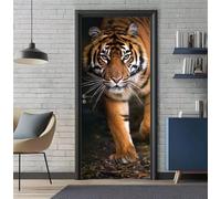 Sticker Porte Trompe l'oeil Effect 95X215cm 3D Papier Peint pour Porte Intérieures Tigre Animal Poster Portes PVC Autocollant Mural Décoration Amovible Imperméable Stickers Muraux Art -DS2576