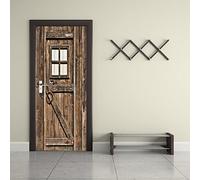 Sticker Porte Trompe l'oeil Effect Papier Peint 3D Marron & Porte en bois pour Porte intérieure Bureau Chambre à Coucher Salon Salle de Bain Pont L83 x H204cm