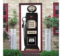 Sticker Porte Trompe l'oeil Effect Papier Peint 3D Station-service noire pour Porte intérieure Bureau Chambre à Coucher Salon Salle de Bain Pont L83 x H204cm