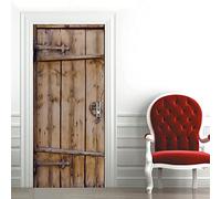 Sticker Porte Trompe l'oeil Effect Papier Peint 3D Vieille planche en bois pour Porte intérieure Bureau Chambre à Coucher Salon Salle de Bain Pont L83 x H204cm
