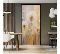 Sticker porte Trompe l'oeil Effect Usine Papier Peint 3d pour Porte Lignes Blanches Pissenlit Muraux Auto-adhésif Autocollants PVC pour Chambre Salle de Bain Cuisine Décoration, 88 x 200 cm