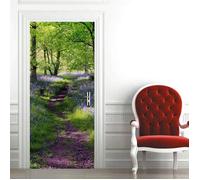 Sticker Porte Trompe L'Oeil Effet 3D Pour Décoration Autocollant De Porte Fleurs Bleu Forêt 77X200Cm Papier Peint Imperméable