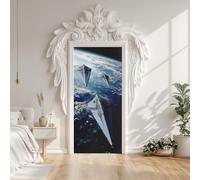 Sticker Porte Vaisseau Spatial 3D, Papier Peint Univers Espace Terre, Autocollant Porte Auto-adhésif Amovibles, Pour Salon Chambre Décoration De La Maison 90 x 200 cm