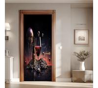 Sticker Porte Verre À Vin Surréaliste Effet 3D Vinyle Auto-adhésif Imperméable Amovible Papier Peint Porte Sphère Métal Fantastique 63x205 cm pour Salon Chambre Salle de Bain