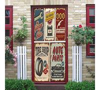 Sticker Porte Vintage & Auto Repair Papier Peint pour Porte Stickers Trompe Loeil Papier Peint 3d Trompe L'oeil Poster de Porte L83 x H204cm
