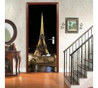 Sticker Porte Vue Nocturne de Paris Papier Peint, Paris Autocollant Poster Auto-Adhésif, Chambre Salon Salle de Bain Affiche Art Décor Mural 3D Stickers Porte 86 x 200 cm w.1936