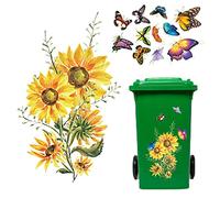 Sticker Poubelle Extérieure, Autocollant de Poubelle de Tournesol Ade Fleur de Papillon Imperméable Mur, Porte, Poubelle, Réfrigérateur Autocollant 2PCS Jaune