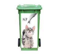 Sticker Poubelle Extérieure Chat Gourmand - Personnalisable Avec le Numéro de Maison - Autocollant Décoration Face Avant Poubelles Extérieures - Format : 43 x 88 cm