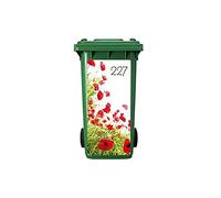 Sticker Poubelle Extérieure Coquelicots - Personnalisable Avec le Numéro de Maison - Autocollant Décoration Face Avant Poubelles Extérieures - Format : 37,7 x 84 cm