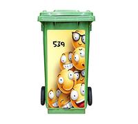 Sticker Poubelle Extérieure Smiley - Personnalisable Avec le Numéro de Maison - Autocollant Décoration Face Avant Poubelles Extérieures - Format : 43 x 88 cm