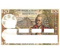 Sticker pour Carte bancaire, billet de 10 Francs Voltaire - Différenciez et décorez votre carte bancaire, votre carte de tickets resto... suivant vos envies ou passions !!