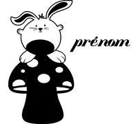 Sticker prénom personnalisable Lapin sur un champignon