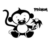 Sticker prénom personnalisable Le petit singe et sa banane